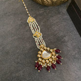 Sonia Pearl Red Drops Kundan Tikka - The Pashm